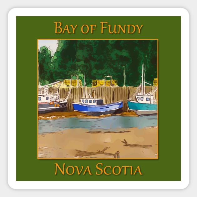 Boats high and dry at low tide in the Bay of Fundy at St Martins Sticker by WelshDesigns